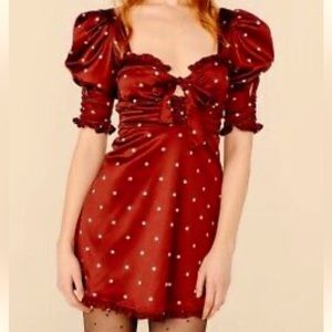 For Love and Lemons Davies Dark Red Polka Dot Dress SZ Med